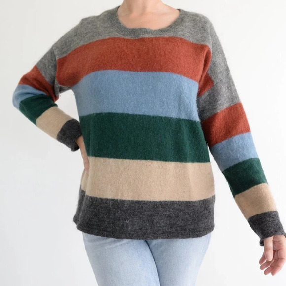 Part Two 35% Wool 33% Mohair Knit Grey, Red, Blue, Crewneck Sweater M - Picture 1 of 13